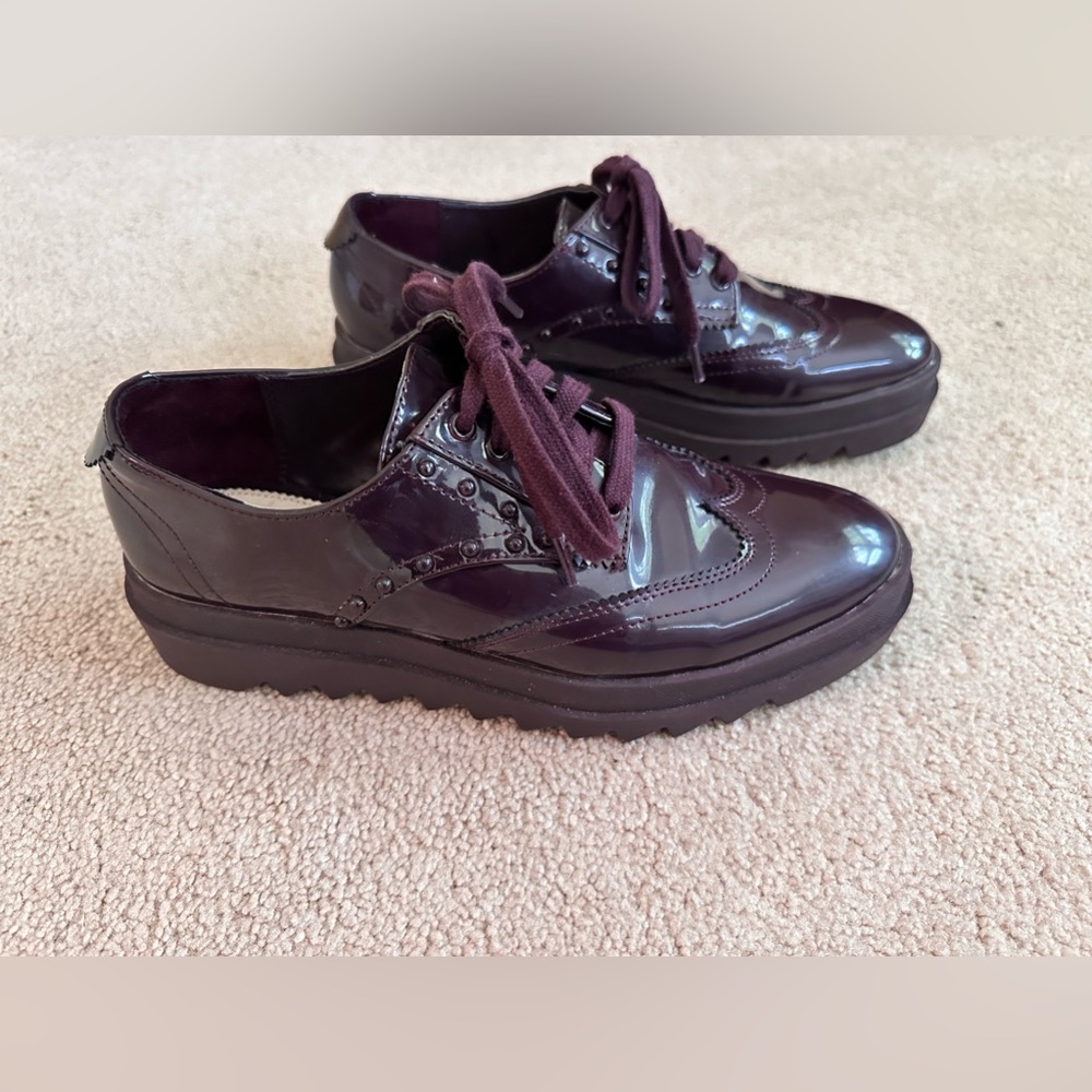 Zara Burgundy Patent Leather Platform Brogues - Size 7.5 - Picture 3 of 9
